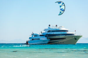 Aerial photo of the private boat from the Gay Kitesurf Safari Egypt 2025