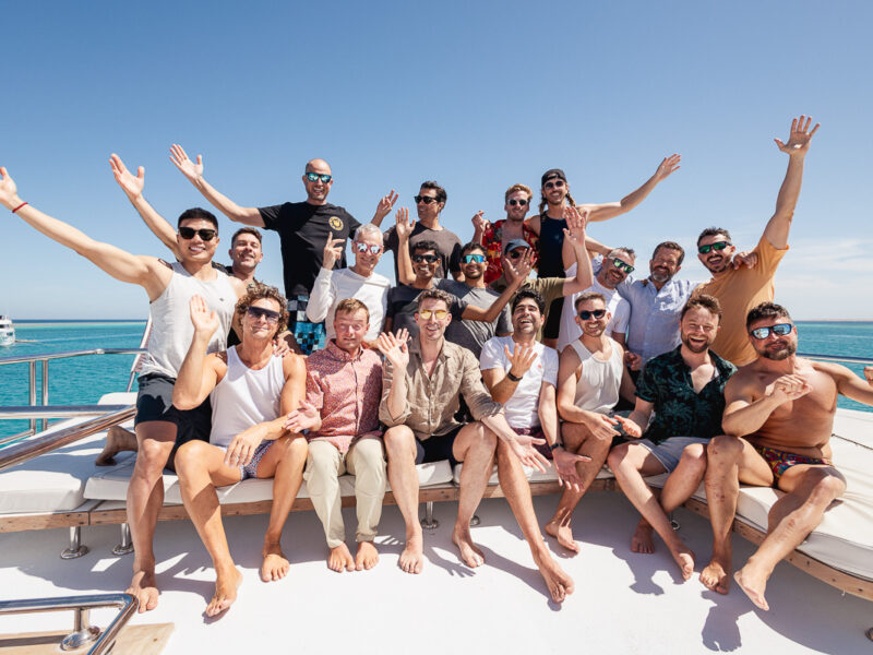 Group of gay kitesurfers on the yacht during the Egypt 2025 safari